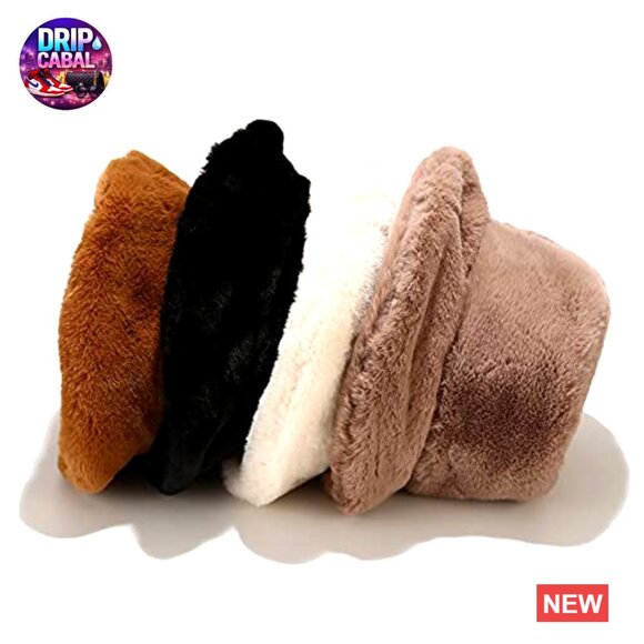 Faux Fur Winter Bucket Hat for Women, Warm Fuzzy Hat
